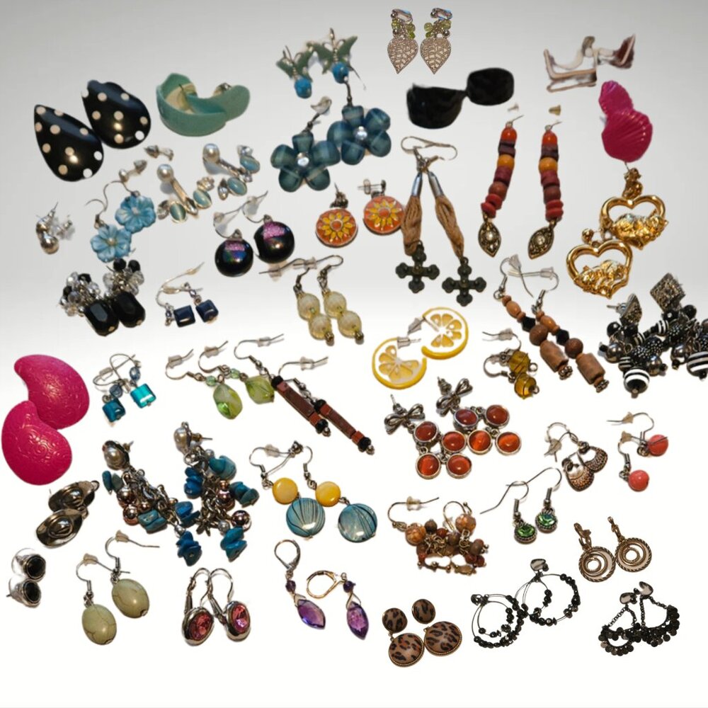 Vintage Earring Lot 38 Pairs Mixed 80s 90s Retro Boho Statement Resell/Craft